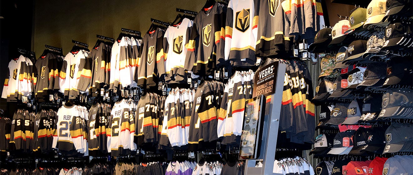 Clothing on display during the Vegas Golden Knights team store